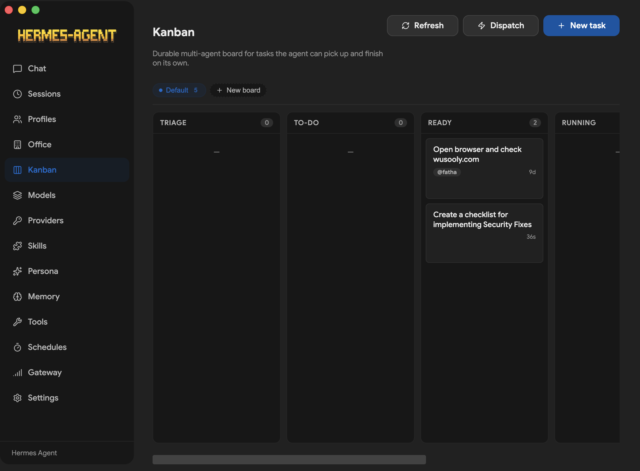 Hermes Kanban screen