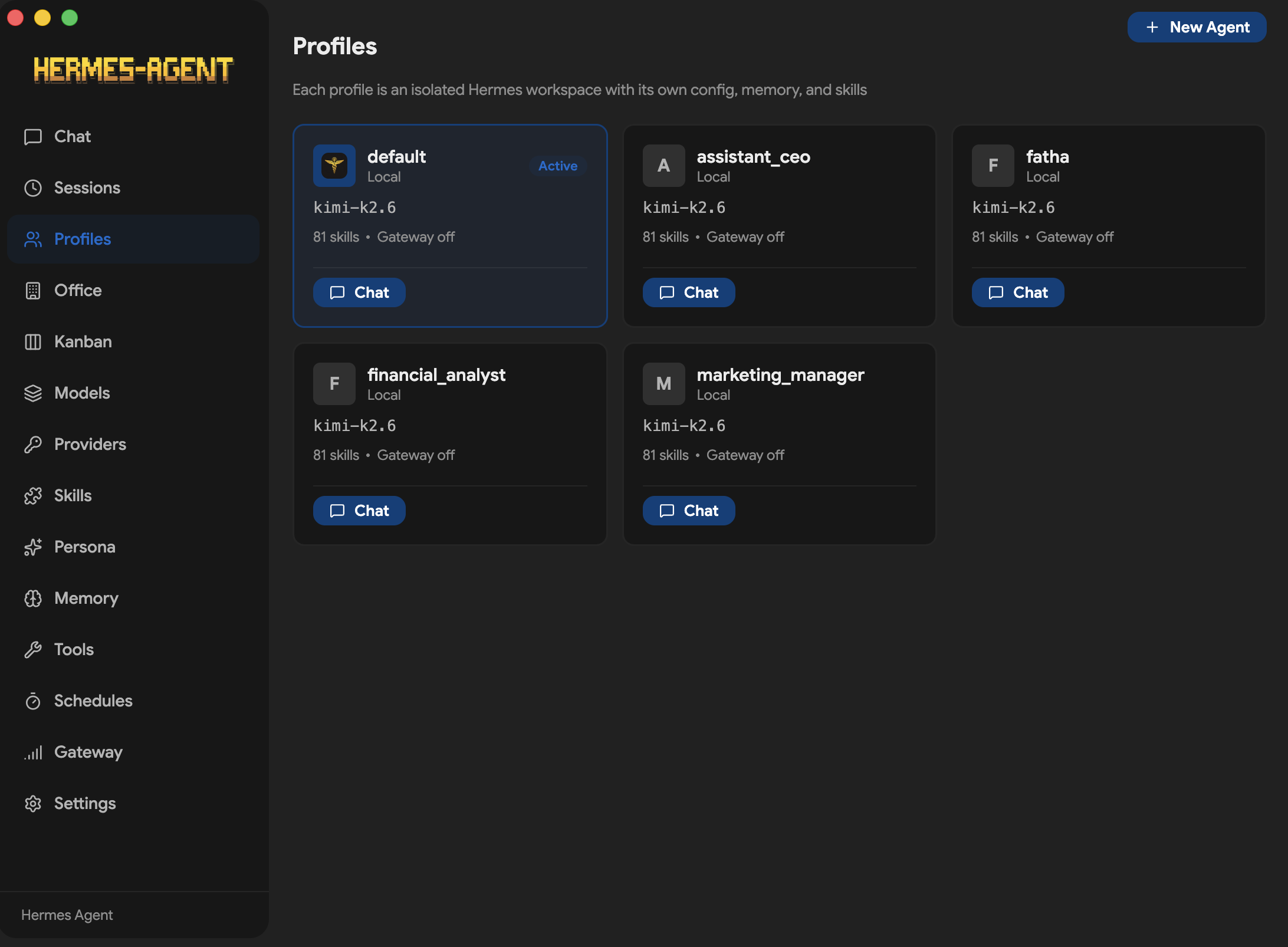 Hermes Agents screen